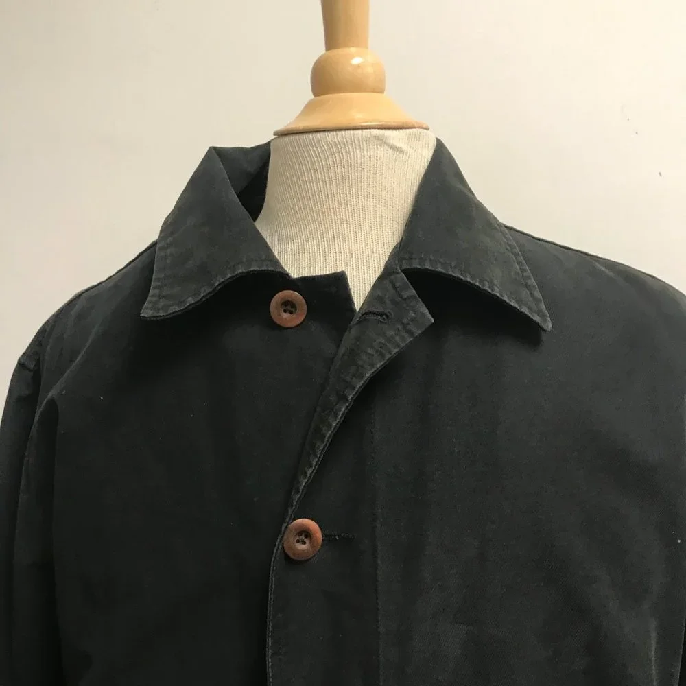 Banana Republic black zip out plaid lined barn coat field chore jacket S Vintage
